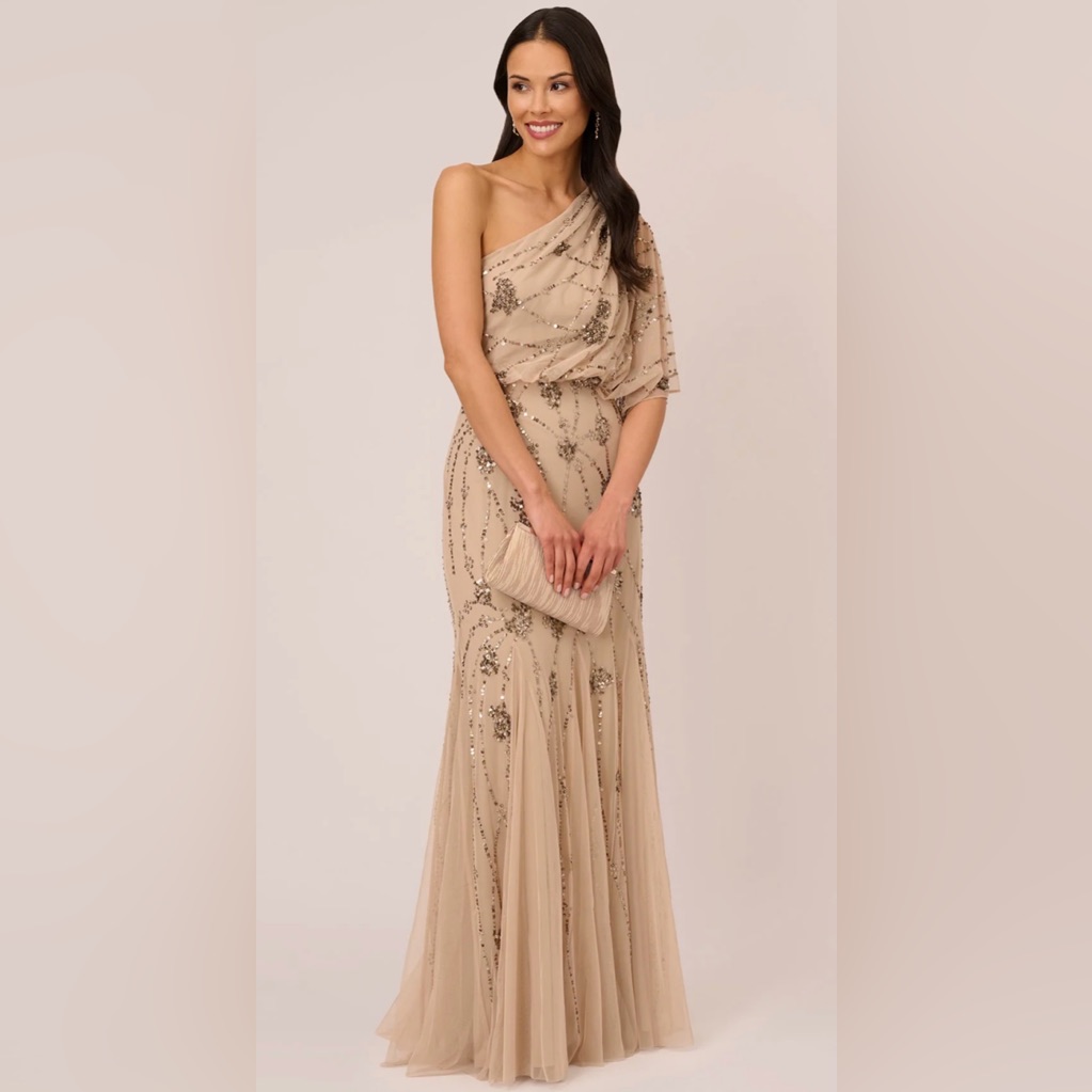 New One Shoulder Beaded Gown In Nude Dress Beautiful